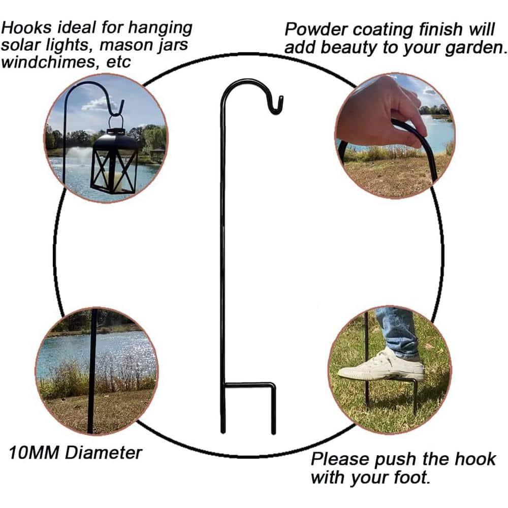 Ashman Online, Shepherd Hook 48 inch 10MM Thick, Super Strong, Rust Resistant Steel Hook, Black Color, Ideal for Use at Weddings, Hanging Plant Baskets 4Pack