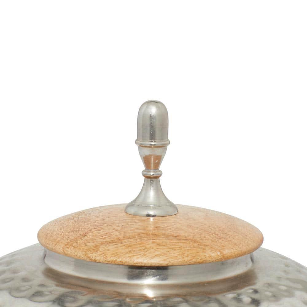 World Menagerie Lee Metal Hammered Silver Decorative Jars with Wood Lid