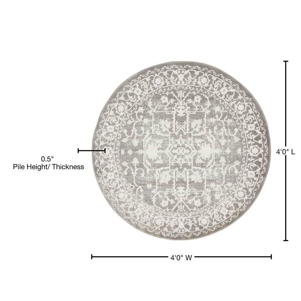 Unique Loom New Classical Collection Area Rug - Olympia (4' 1" Round Light Gray/Ivory)