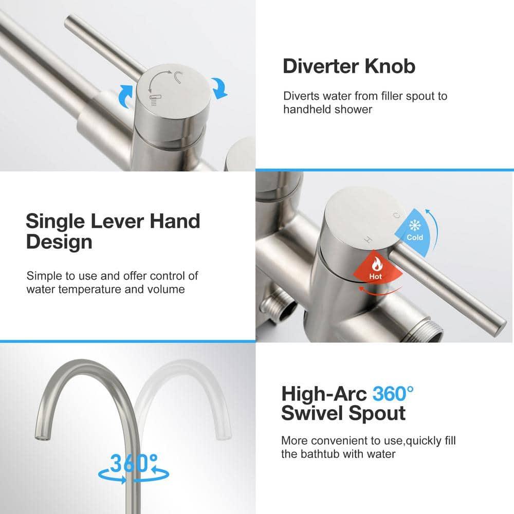 Double Handle Floor Mounted Freestanding Tub Filler With Handshower