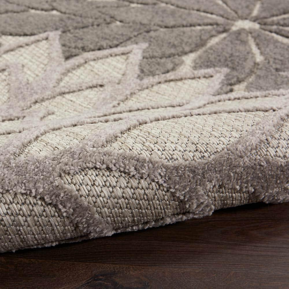 Nourison Aloha Floral Bloom Flatweave High-Low Indoor Outdoor Area Rug Silver Grey 7' x 10'