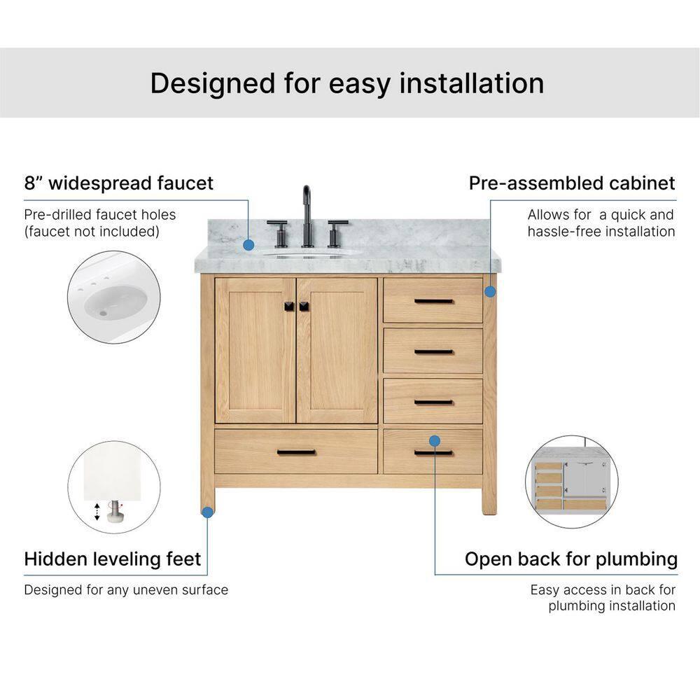 Cambridge 42'' Single Bathroom Vanity with Carrara Marble Top