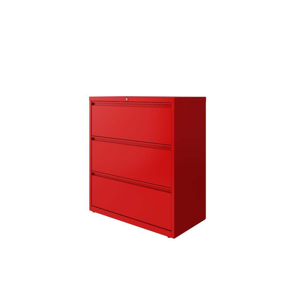 Hirsh 36 Inch Wide 3 Drawer Metal Lateral File Cabinet for Home and Office, Holds Letter, Legal and A4 Hanging Folders, Red