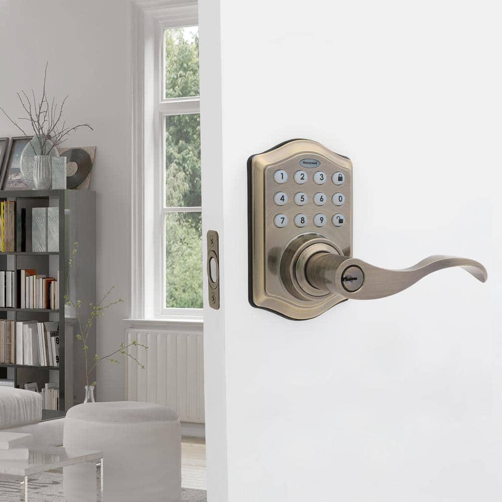 Honeywell Locks, Electronic Entry Lever Door Lock, Antique Brass, 8734101