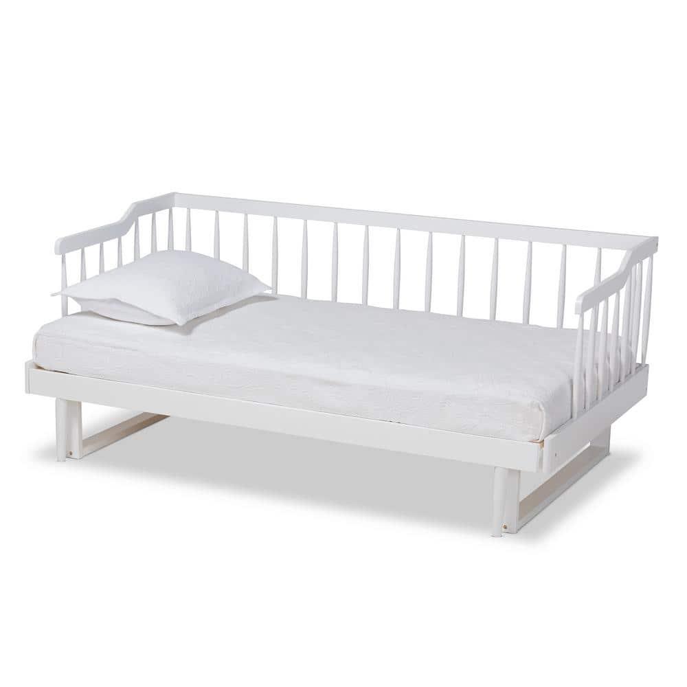 Baxton Studio Twin to King Muriel Expandable Spindle Daybed White : Contemporary Style, No Box Spring Needed