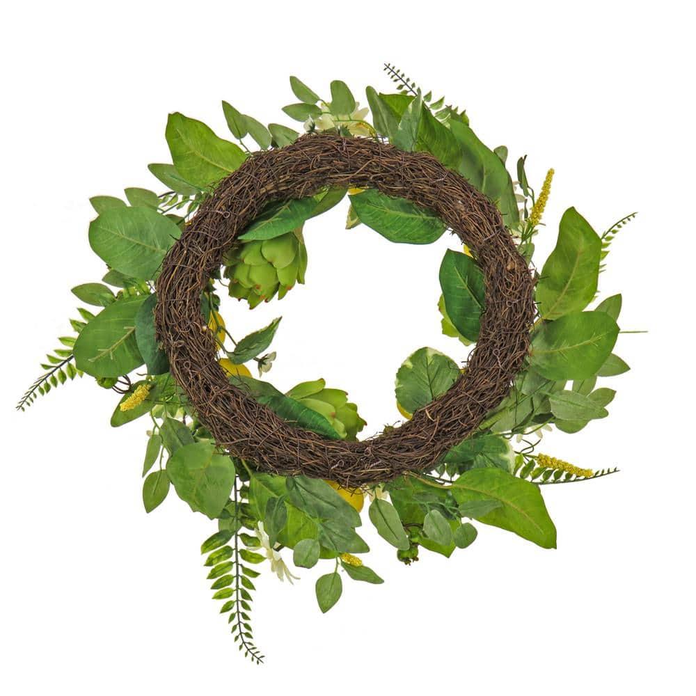 22" Artificial Lemons, Artichokes and Daisy Spring Wreath - National Tree Company