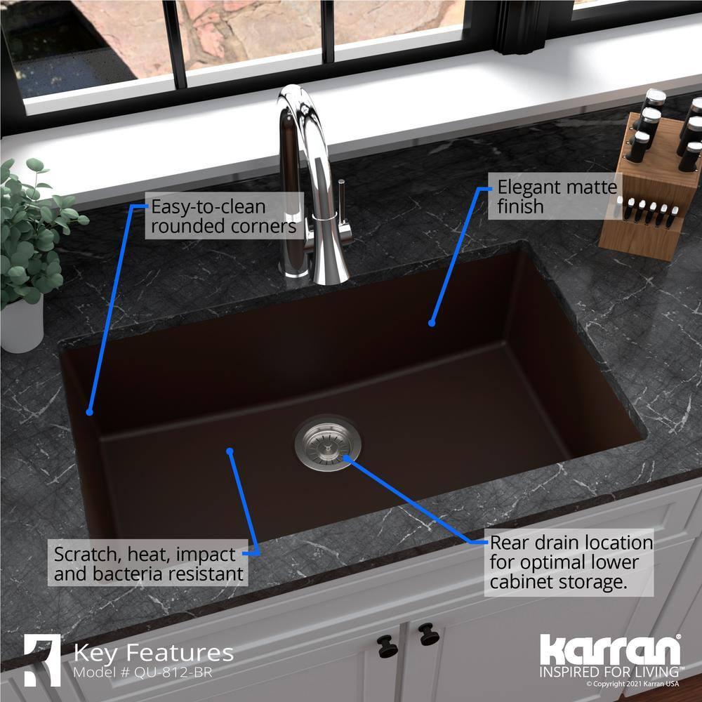 Karran Quartz 32-1/4'' X 19-1/4'' Large Single Bowl Undermount Kitchen Sink