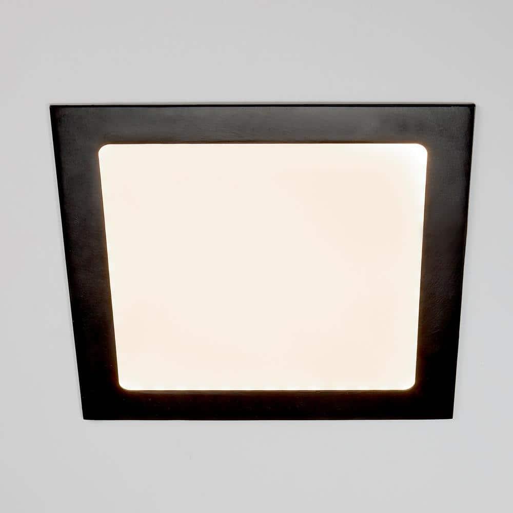 Maxxima 8 in. 5CCT Square Recessed LED Downlight, 1400 Lumens Slim Flat Panel Color Selectable 2700K/3000K/3500K/4000K/5000K, Dimmable, Canless IC Rated, Black Trim, J-Box Included