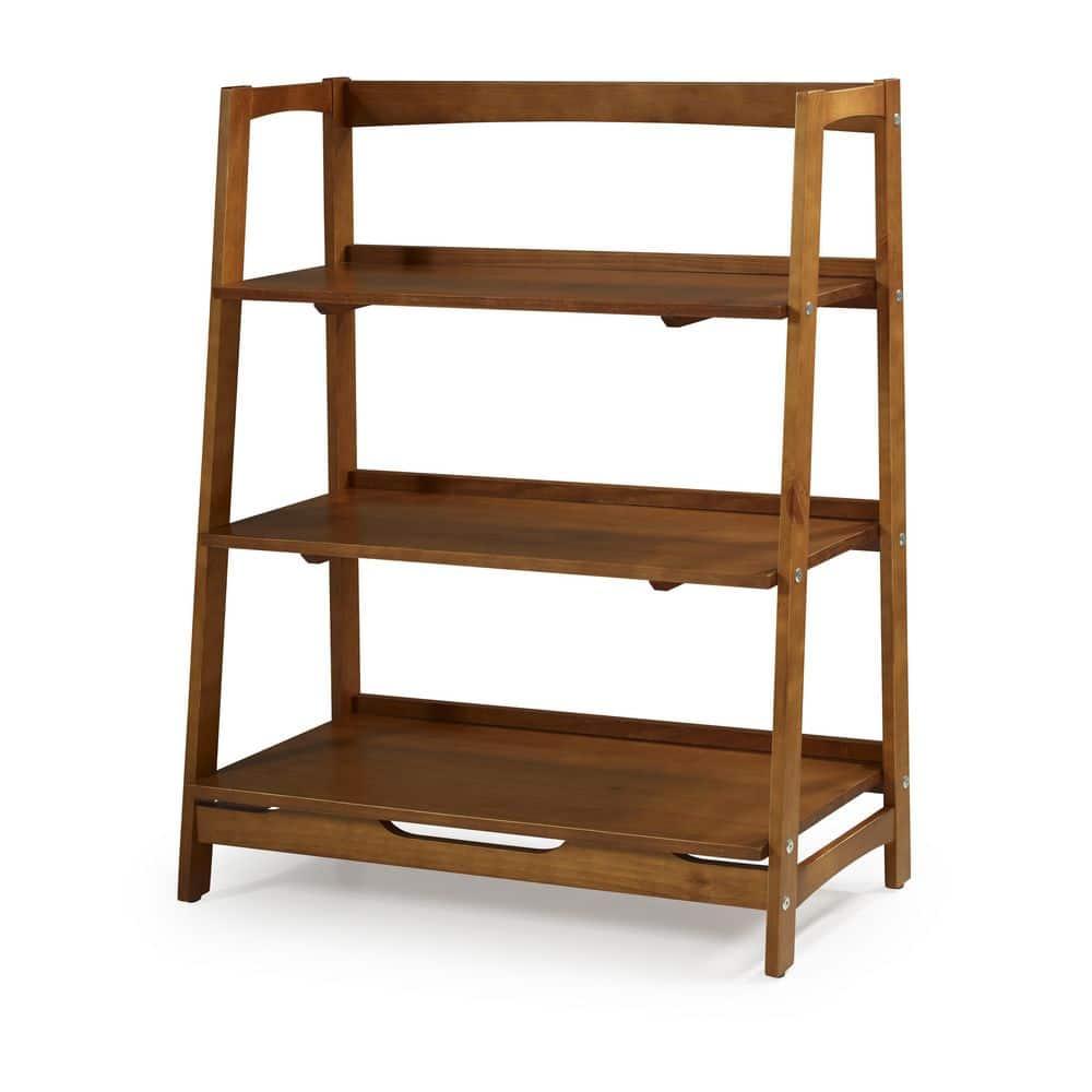 Camaflexi Mid Century Modern Wooden Bookshelf 3 Tier Open Shelving Unit, Castanho 100% Solid Wood