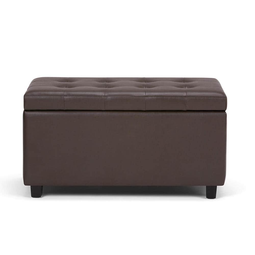 Simpli Home Cosmopolitan 34"W Upholstered Storage Ottoman with Tufted Design and Large Interior Storage