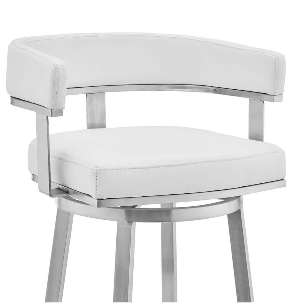 Armen Living Cohen26" White Faux Leather and Brushed Stainless Steel Swivel Bar Stool