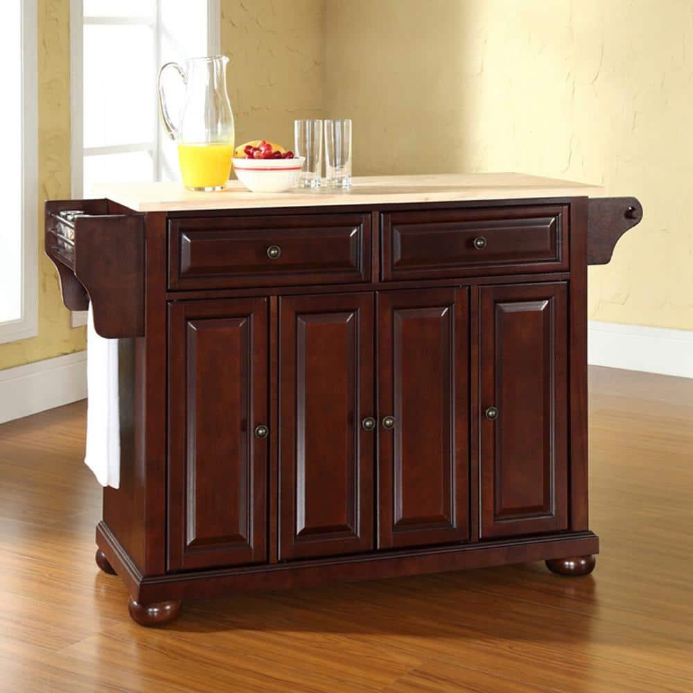Alexandria Wood Top Full Size Kitchen Island/Cart Mahogany - Crosley: 8 Shelves, 2 Drawers, Adjustable Storage