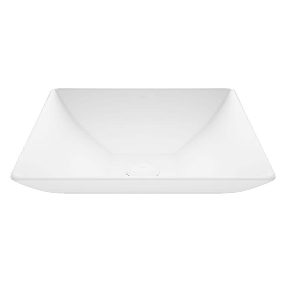 VIGO VG04004 Hibiscus 16" L x 16" W x 5" HMatte Stone White Handmade Square Vessel Bathroom Sink