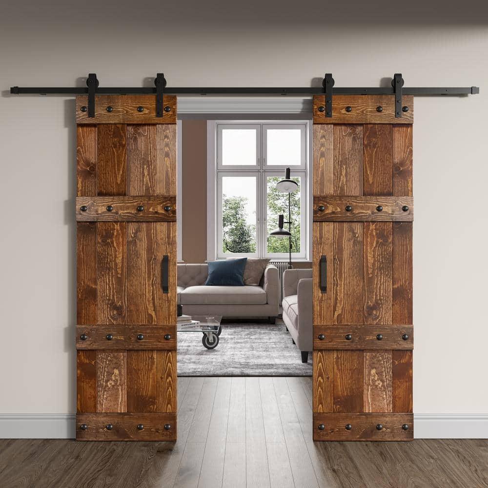 Coast Sequoia Castle Series Pine Wood Double Sliding Barn Door with Hardware Kit