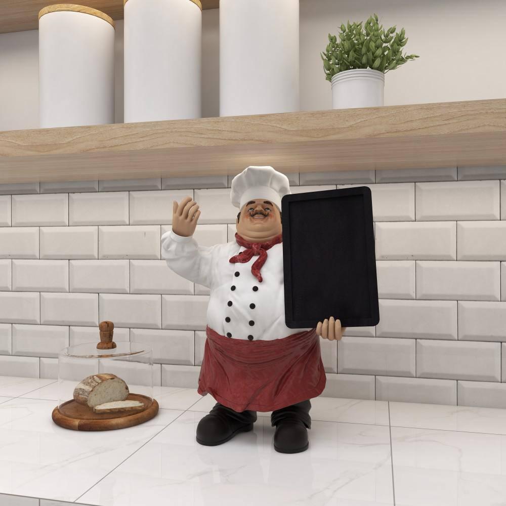 15" x 19" Multi Colored Polystone Chef Sculpture with Chalkboard, by DecMode