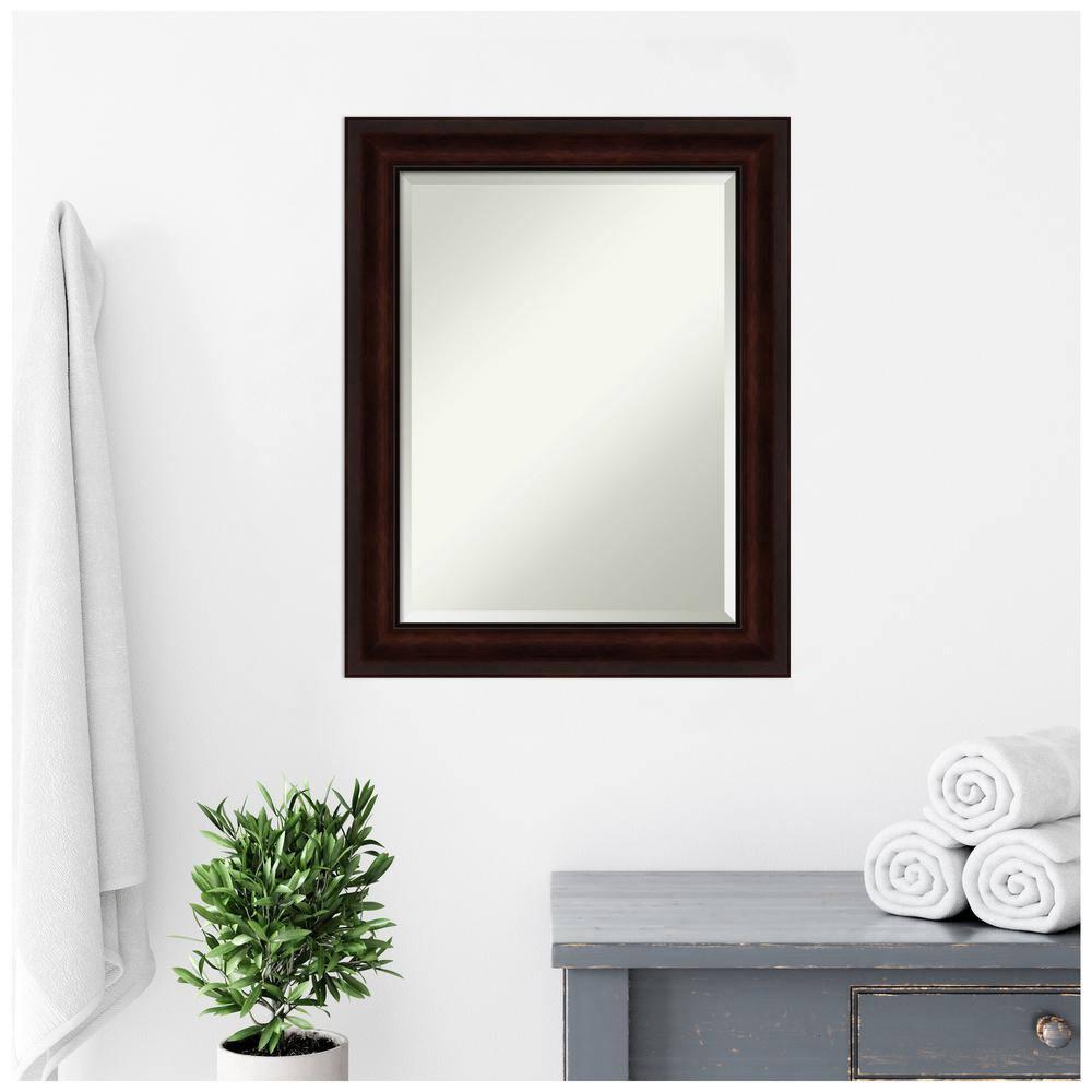 Amanti Art Beveled Bathroom Wall Mirror - Coffee Bean Brown Frame - Coffee Bean Brown Outer Size: 23 x 29 in