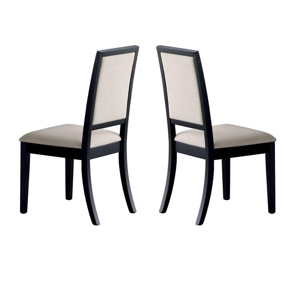 Benzara Wooden Dining Side Chair With Cream Upholstered seat And Back, Black, Set of 2