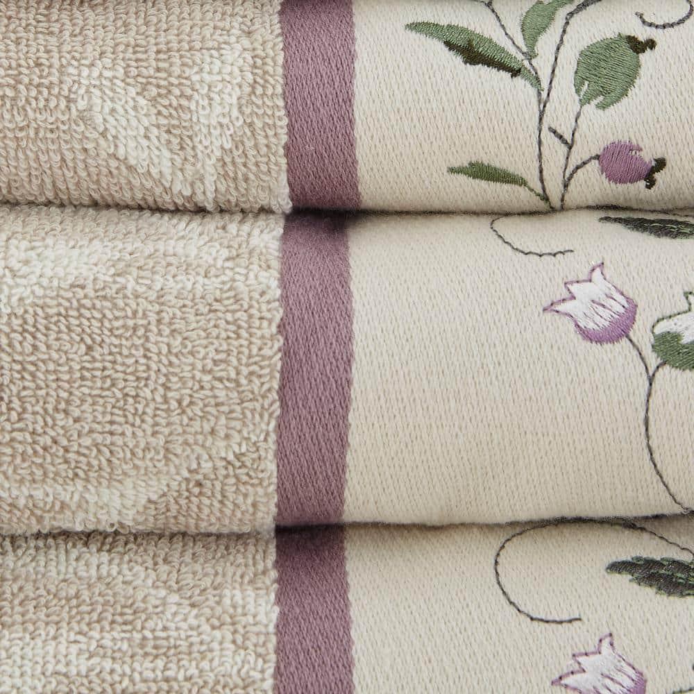 Madison Park Raheem Purple Embroidered Cotton Jacquard Purple Towel Set - Includes 2 Bath Towels, 2 Hand Towels, 2 Wash Cloths (Set of 6)