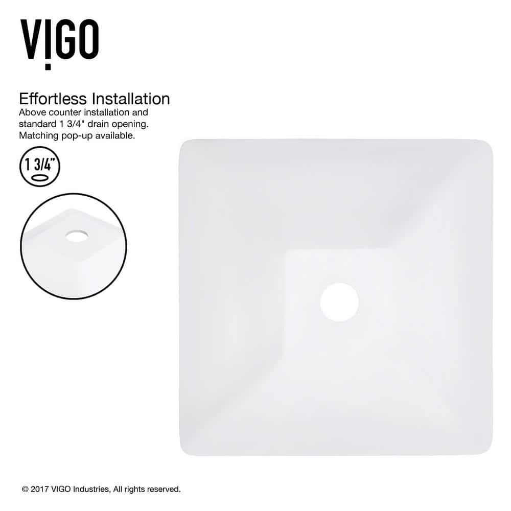 VIGO VG04004 Hibiscus 16" L x 16" W x 5" HMatte Stone White Handmade Square Vessel Bathroom Sink