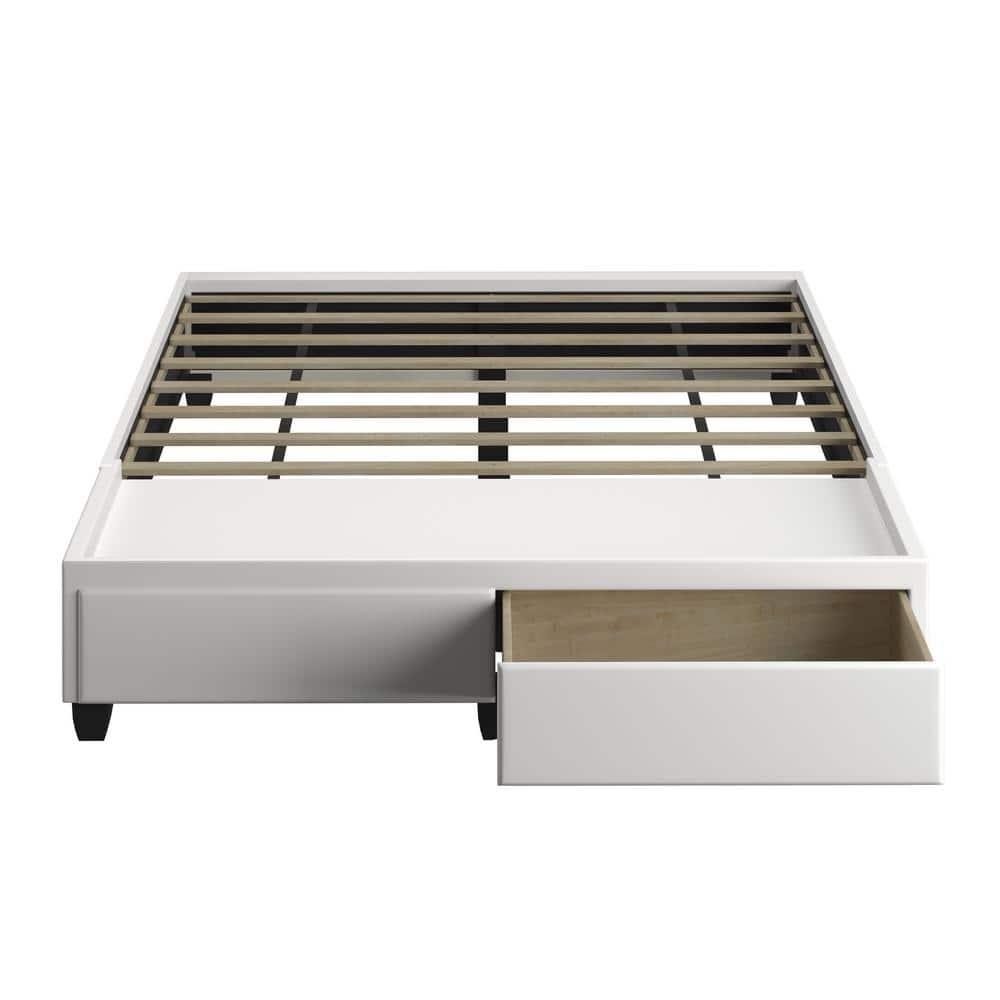 Queen Preston Faux Leather Upholstered Platform Bed Frame with Storage Drawers White - Eco Dream