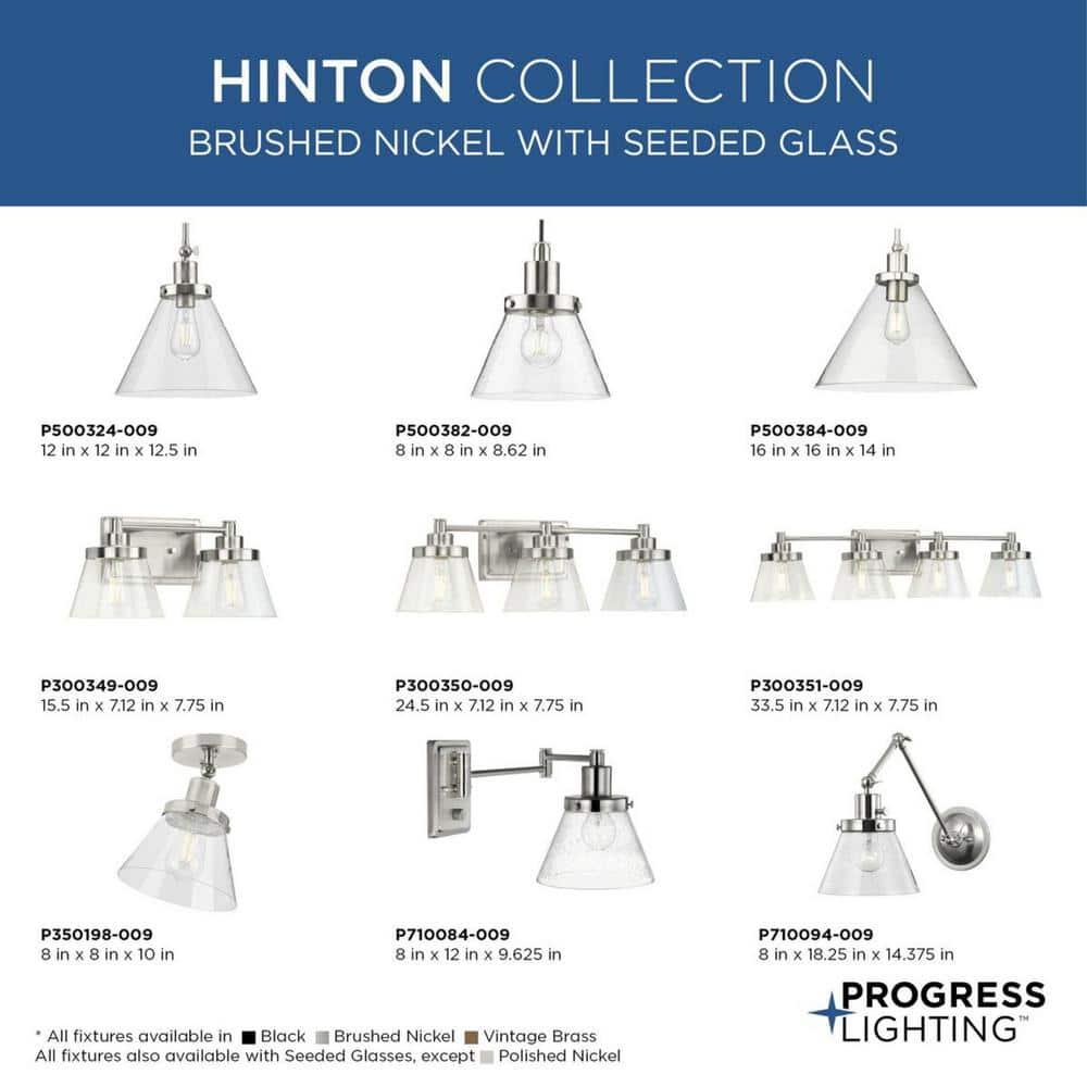 Progress Lighting Hinton 1-Light Industrial Pendant, Brushed Nickel, Seeded Glass Shade