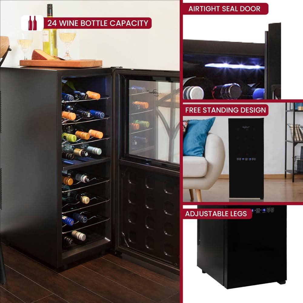 24 Bottle Dual Zone Wine Cooler, Black, 2.4 cu. ft. (68L) Freestanding Wine Fridge