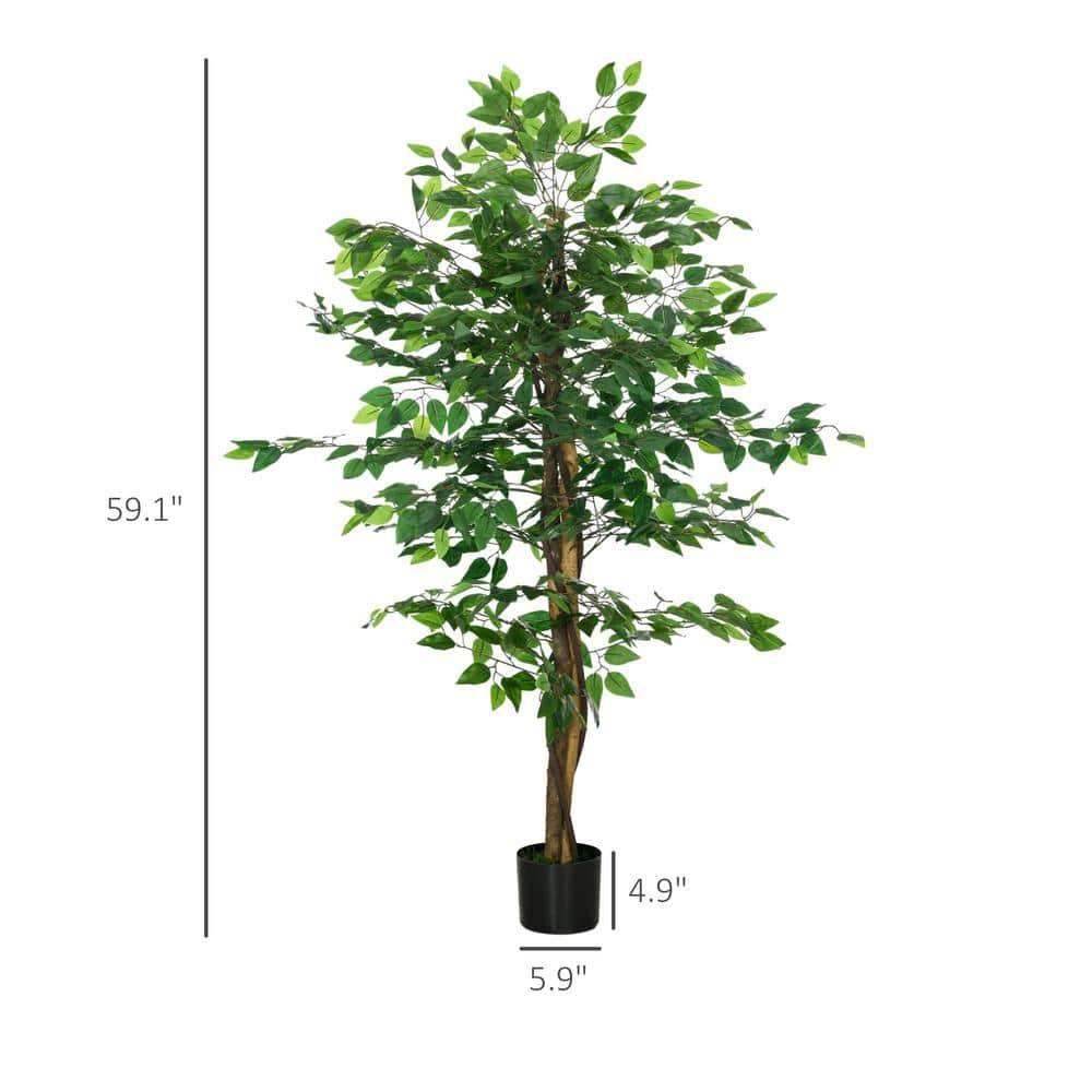 HOMCOM 5' Artificial Ficus Tree, Potted Indoor Fake Plant for Home Office Living Room Décor
