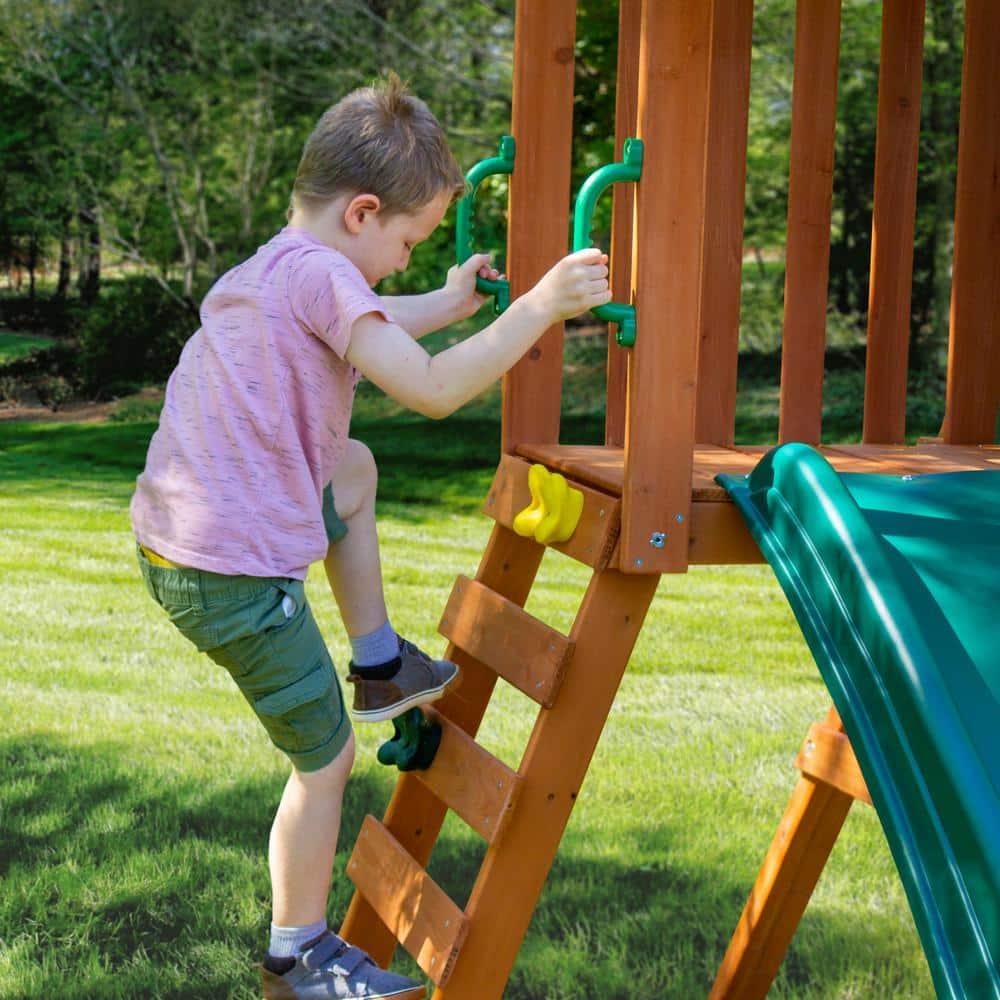 Swing-N-Slide Ranger Plus Wooden Backyard Swing Set with Slide, Climbing Wall and Swings, Swing Set for Backyards