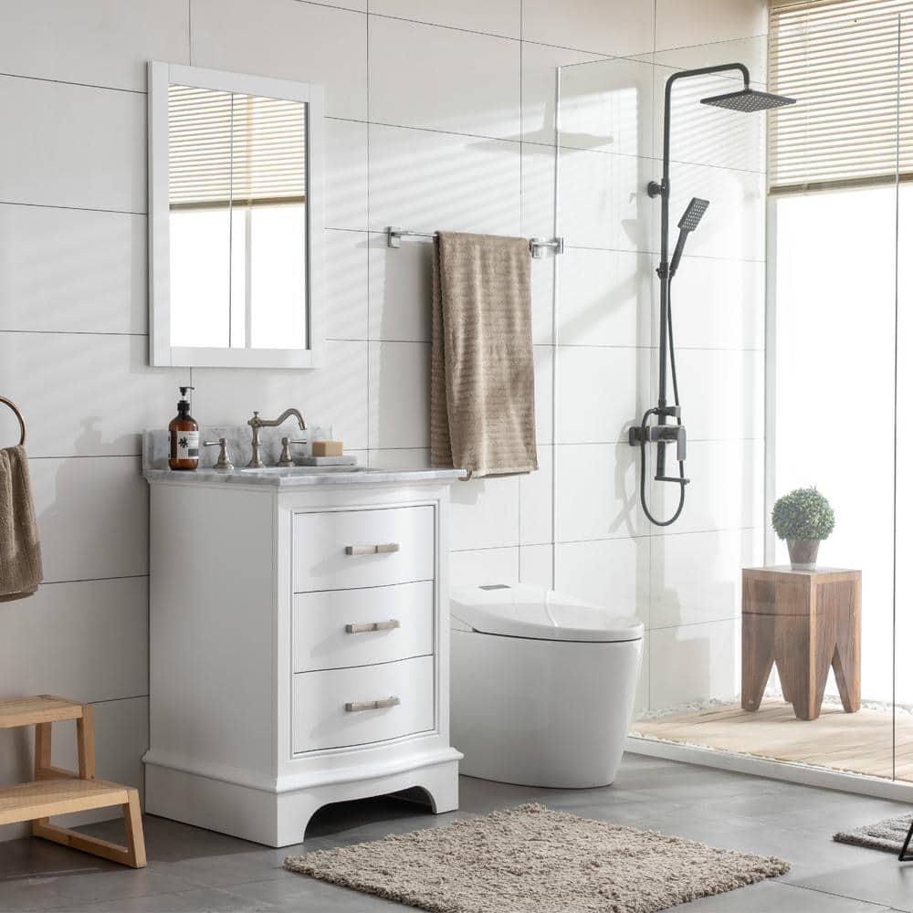 Monroe 24'' White Solid Wood Vanity with Carrara Marble Top