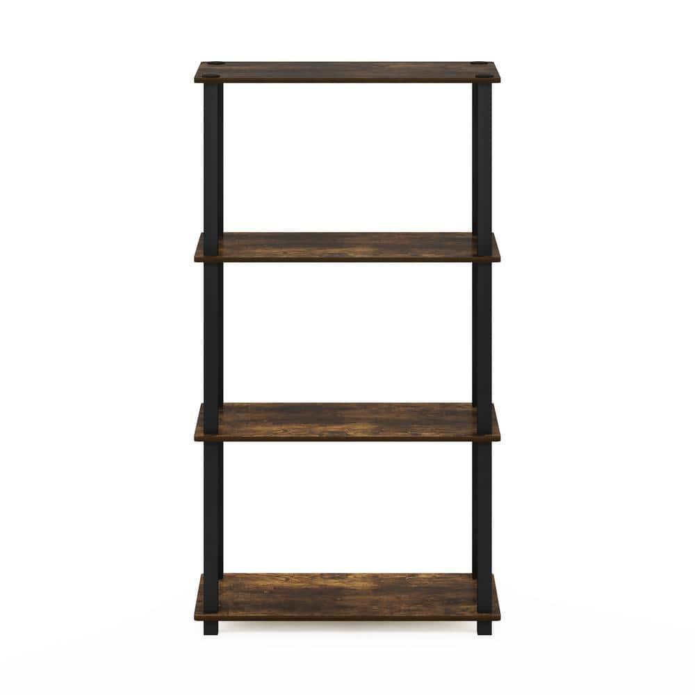 Furinno 4-Tier Multipurpose Display Rack Storage Shelving Unit with Square Tube Open Bookshelf,Amber Pine/Black