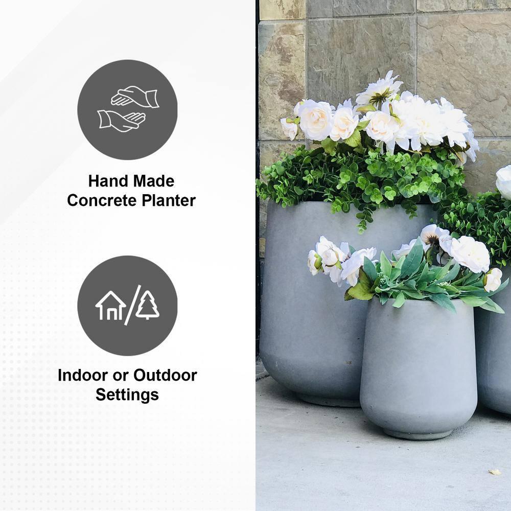 Kante Set of 3 Lightweight Concrete Footed Tulip Outdoor Planter - Rosemead Home & Garden, Inc.: Modern Design Patio Pots