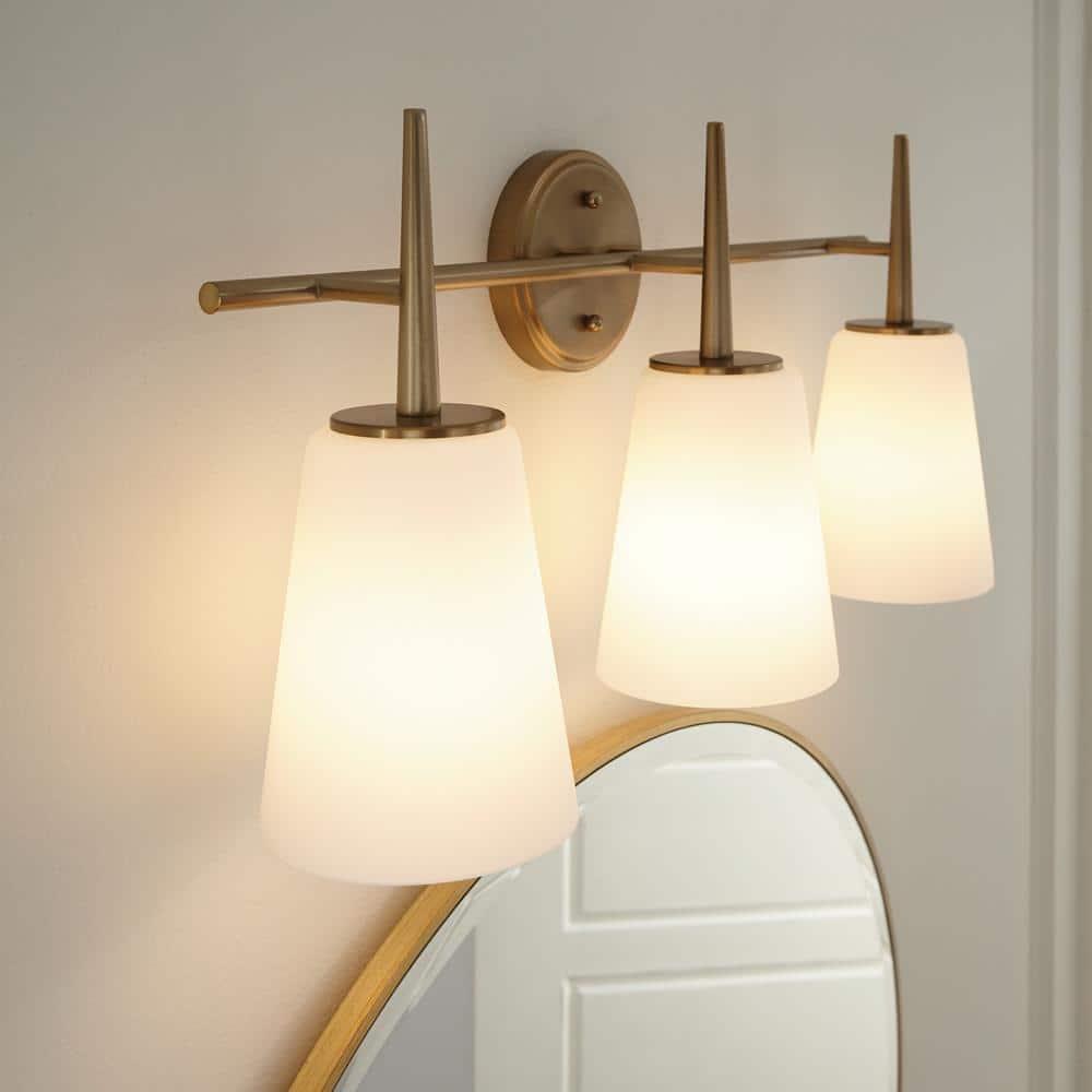 Driscoll Satin Brass 3-Light Wall Sconce with Opal Glass Shade