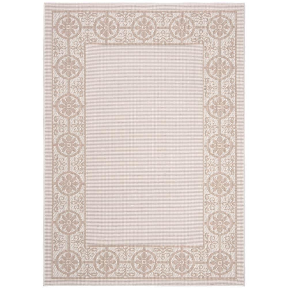 SAFAVIEH Bermuda Zoey Floral Bordered Indoor/Outdoor Area Rug Ivory/Beige, 9' x 12'