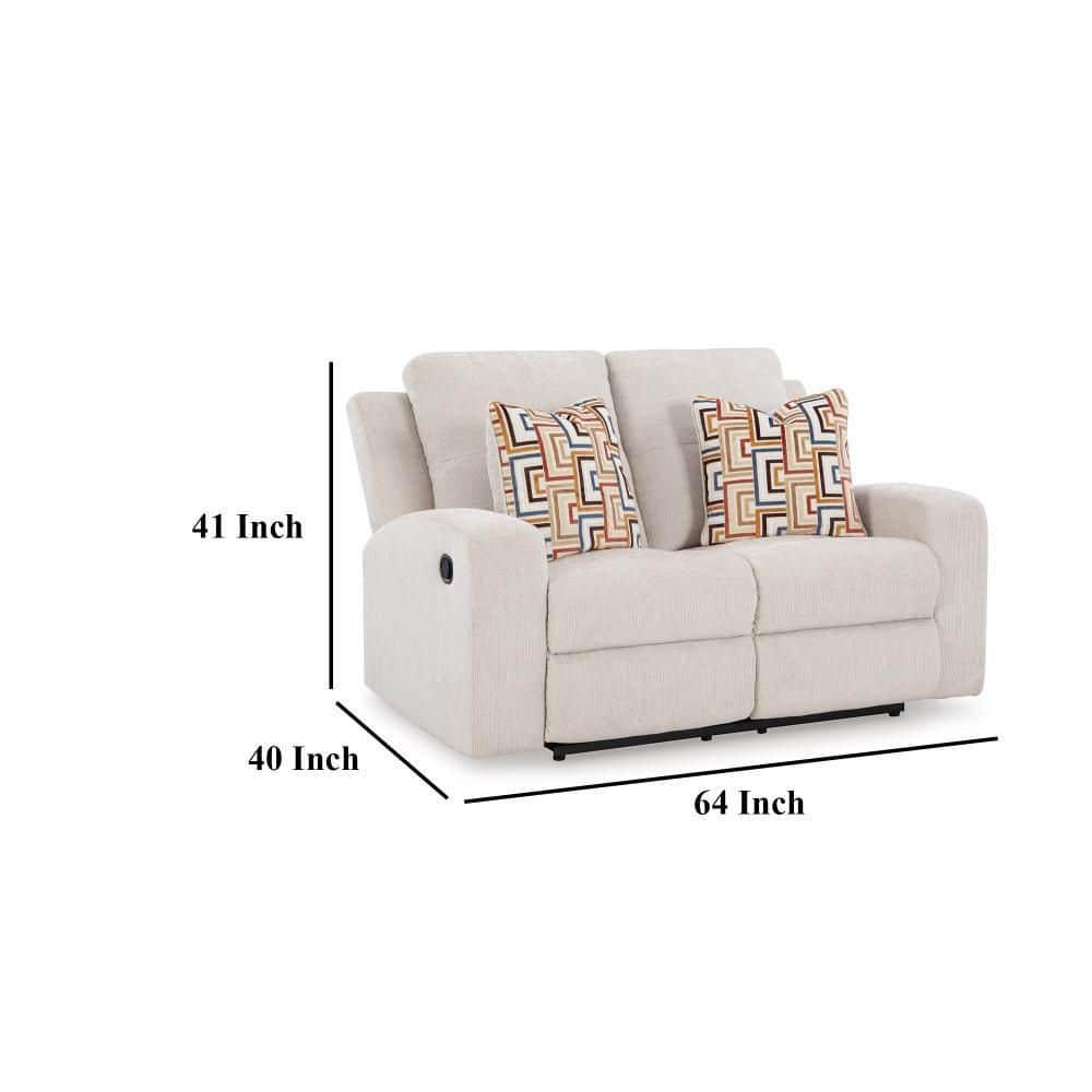 Benjara Genna Manual Recliner Loveseat, Polyester, 2 Pillow 64 Inch