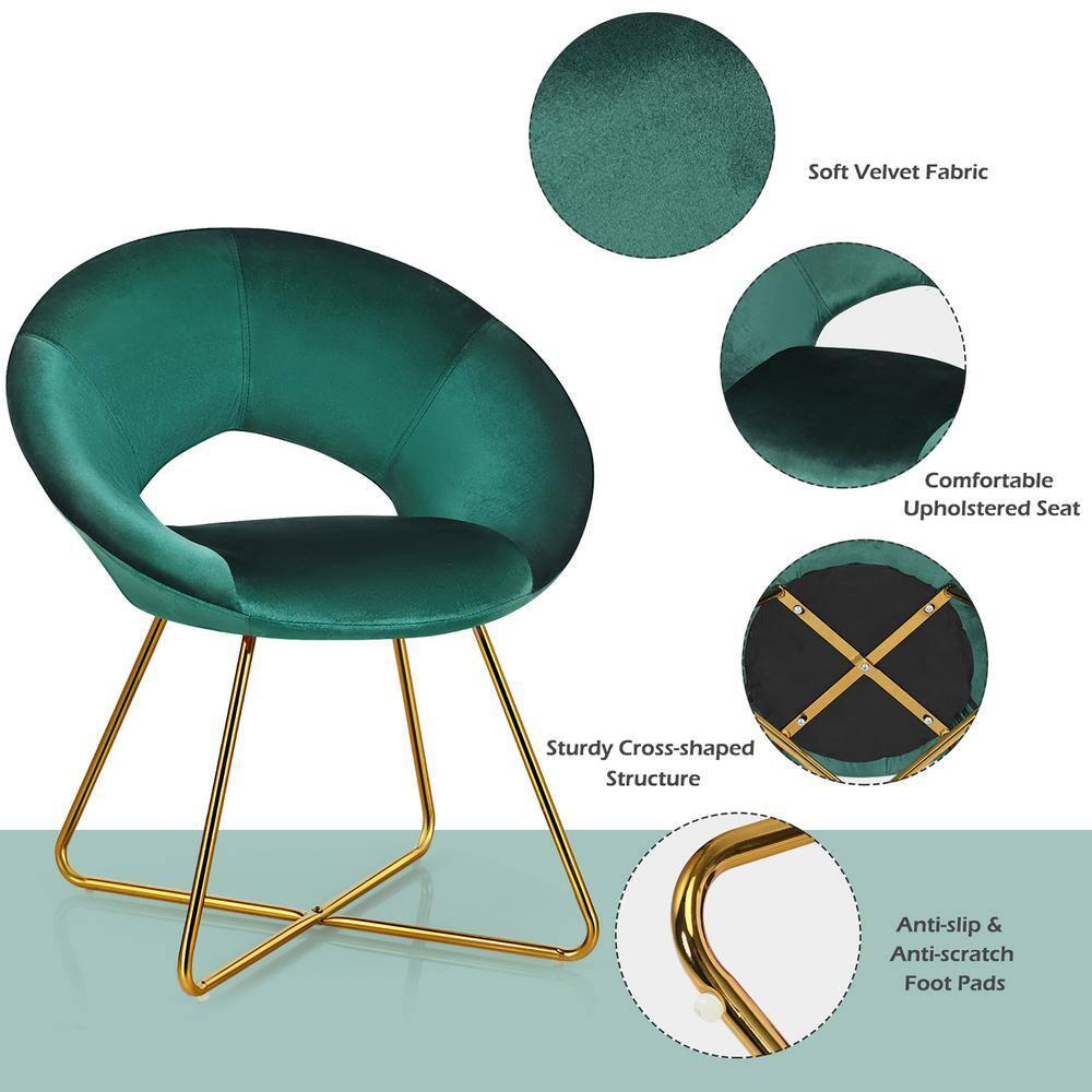 Costway Modern Velvet Accent Chair Upholstered Vanity Chair w/Golden Metal Leg Dark Green