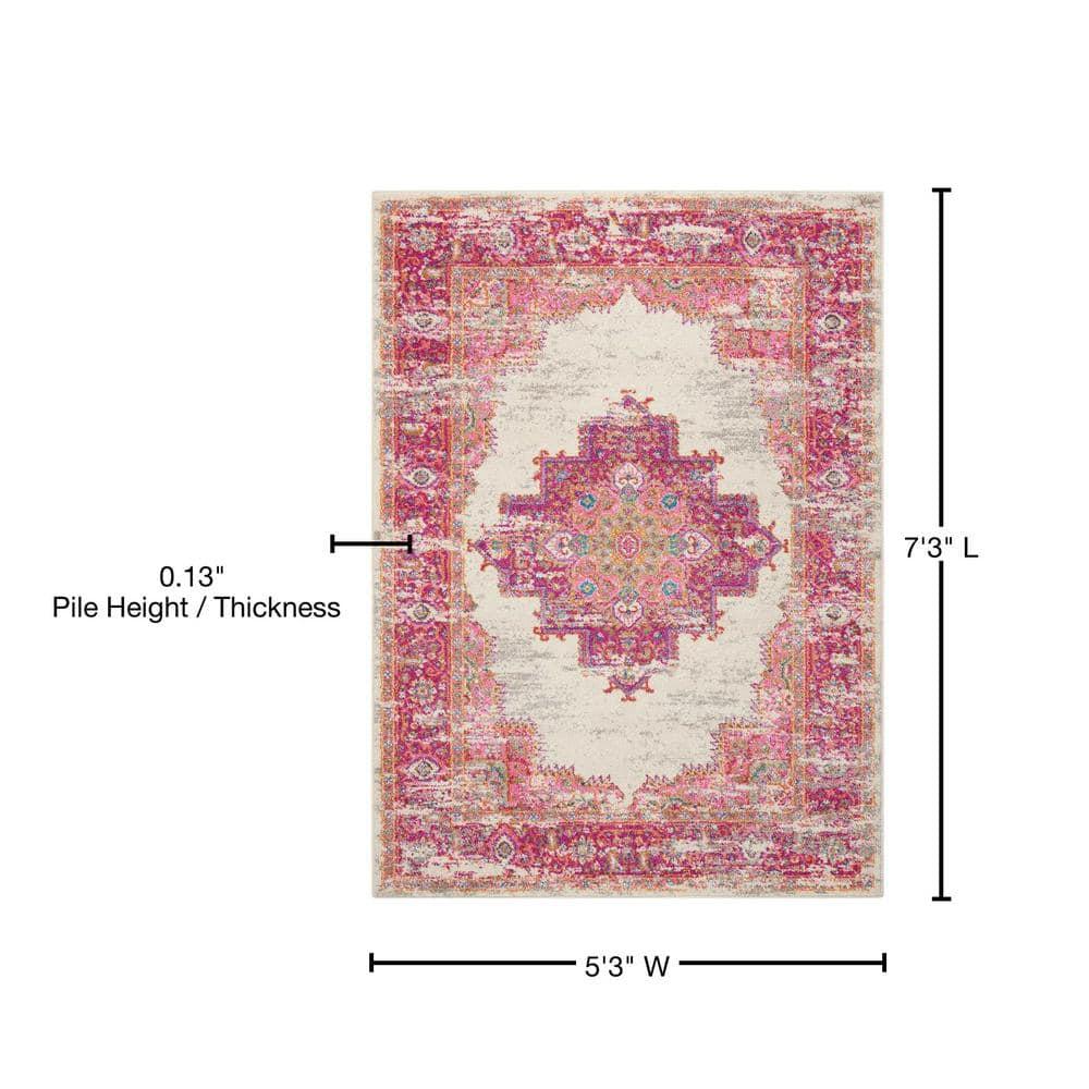 Nourison Passion Medallion Bohemian Indoor Rug Ivory/Fuchsia 5'3" x 7'3"