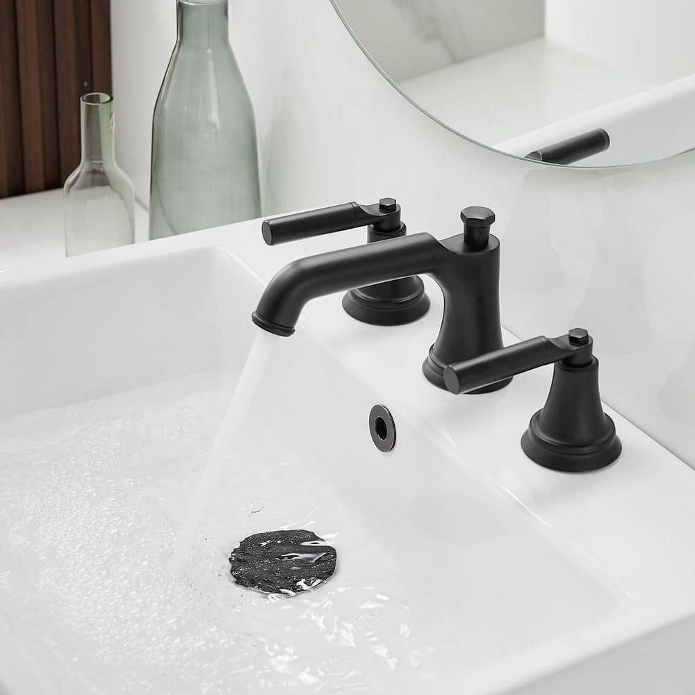 VIBRANTBATH 16456-Black Widespread 2-handle Bathroom Faucet with Drain Assembly