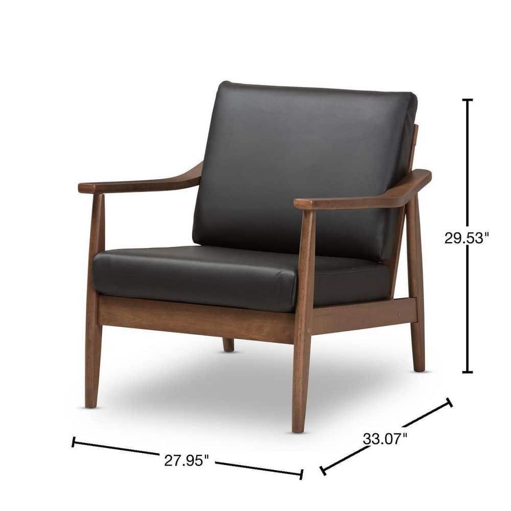 Venza Mid Century Modern Walnut Wood Faux Leather Lounge Chair Black - Baxton Studio: Indoor Armchair, Rubberwood Frame
