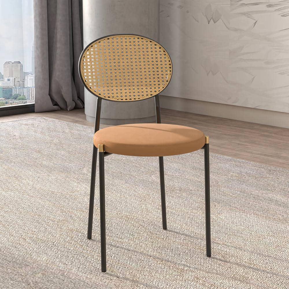 LeisureMod Euston Set of 2 Modern Dining Chairs with Wicker Back and Velvet Seat, Indoor Kitchen, Dining Room, Home, Contemporary Side Chair Seating
