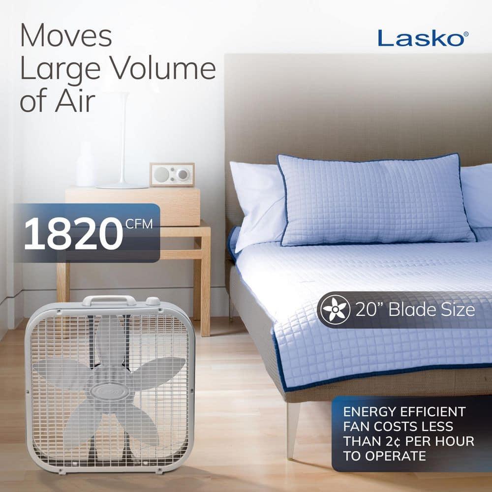 Lasko 20" Classic Box Fan with Weather-Resistant Motor, 3 Speeds, 22.5" H, White, B20200, New