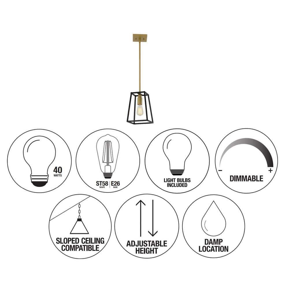 Artika Carter 1 Light Geometric Mini Pendant Light Fixture Black and Gold