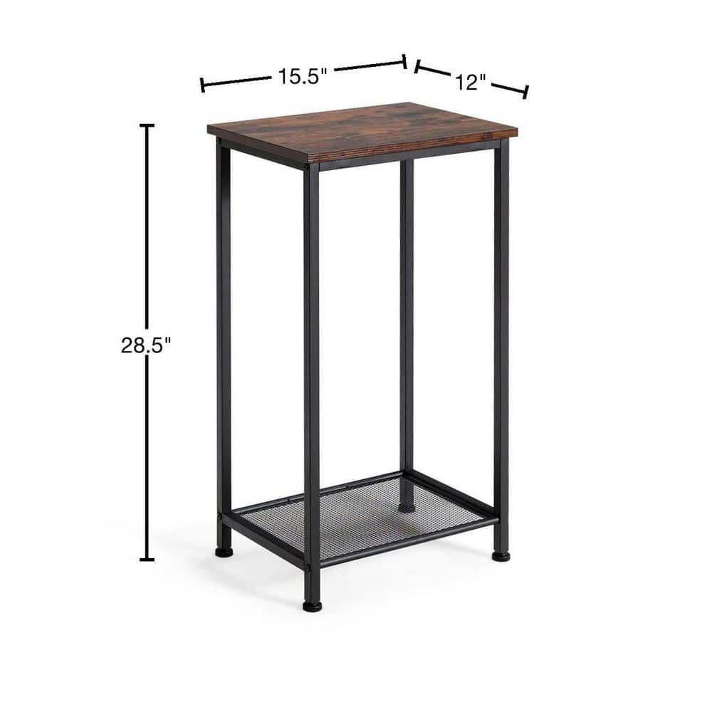 Costway 2-Tier Industrial Side End Accent Telephone Table w/Mesh Shelf Rustic Brown