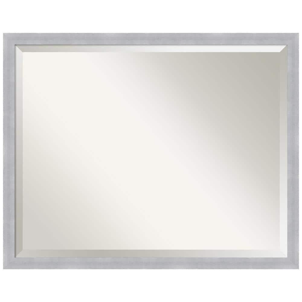 30" x 24" Grace Brushed Framed Bathroom Vanity Wall Mirror Nickel - Amanti Art: Modern Rectangle, No Assembly Required