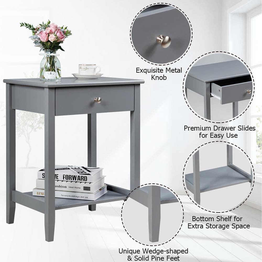 Costway Nightstand End Table Storage Display Bedroom Furniture Drawer Shelf Beside Grey