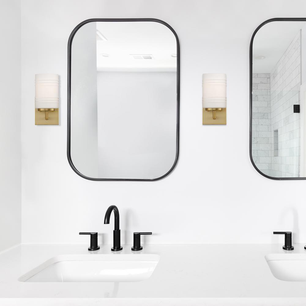 Leavenworth Brushed Gold Dimmable Wall Sconce with Opal Glass Shade