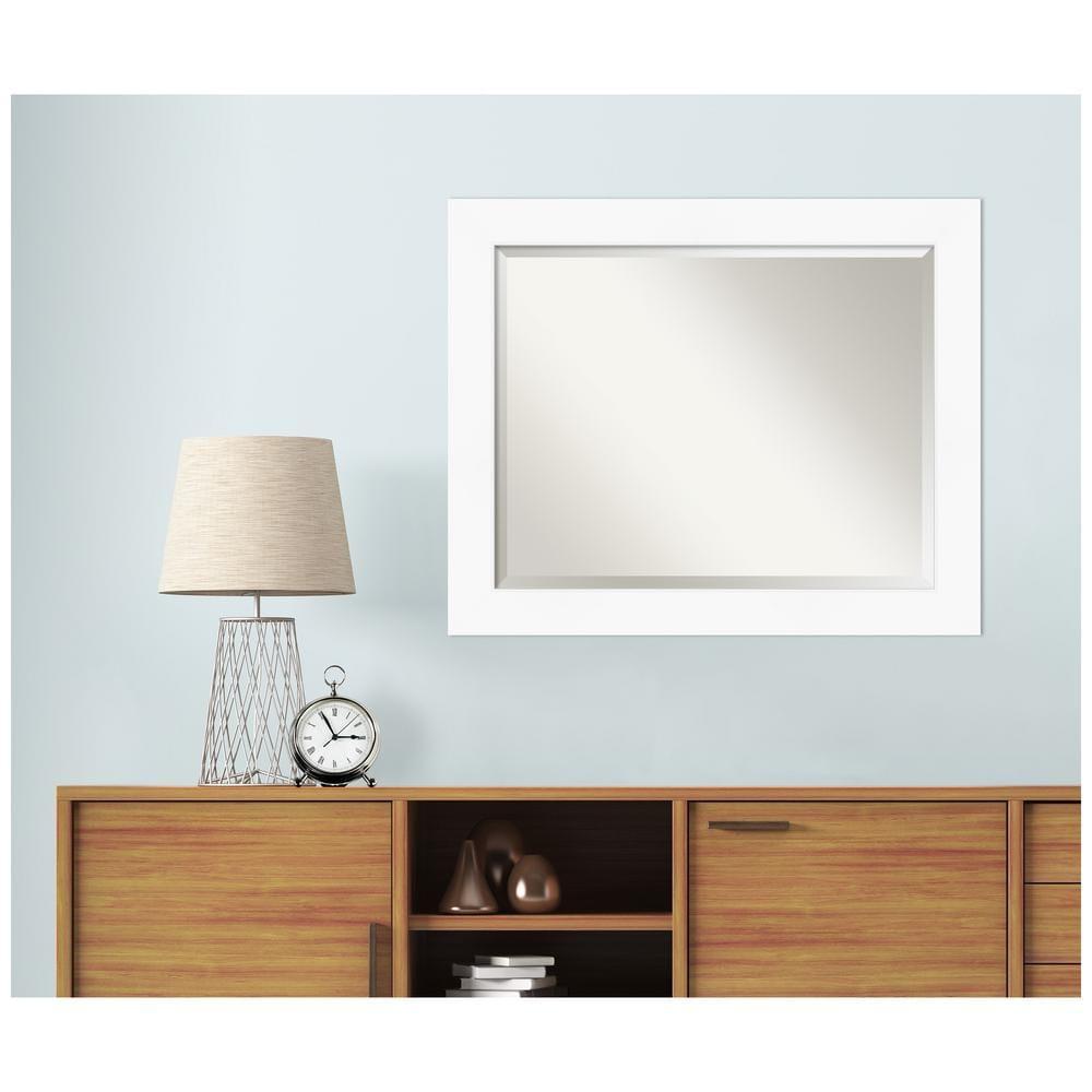 Amanti Art Beveled Bathroom Wall Mirror - Cabinet White Frame Outer Size: 33 x 27 in