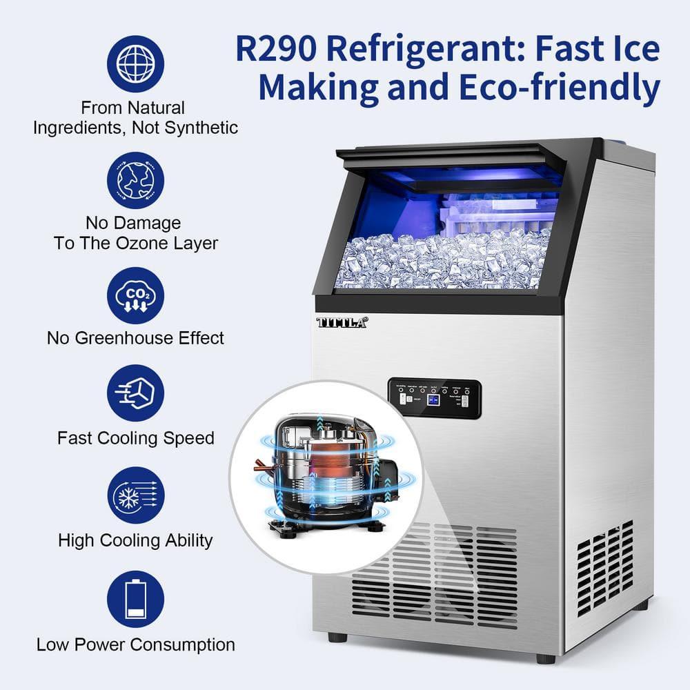TITTLA Ice Maker Machine, Commercial Ice Machine,88Lbs/Day,Freestanding Built-In Stainless Steel Under Counter Automatic Ice Machine for Restaurant Bar Cafe