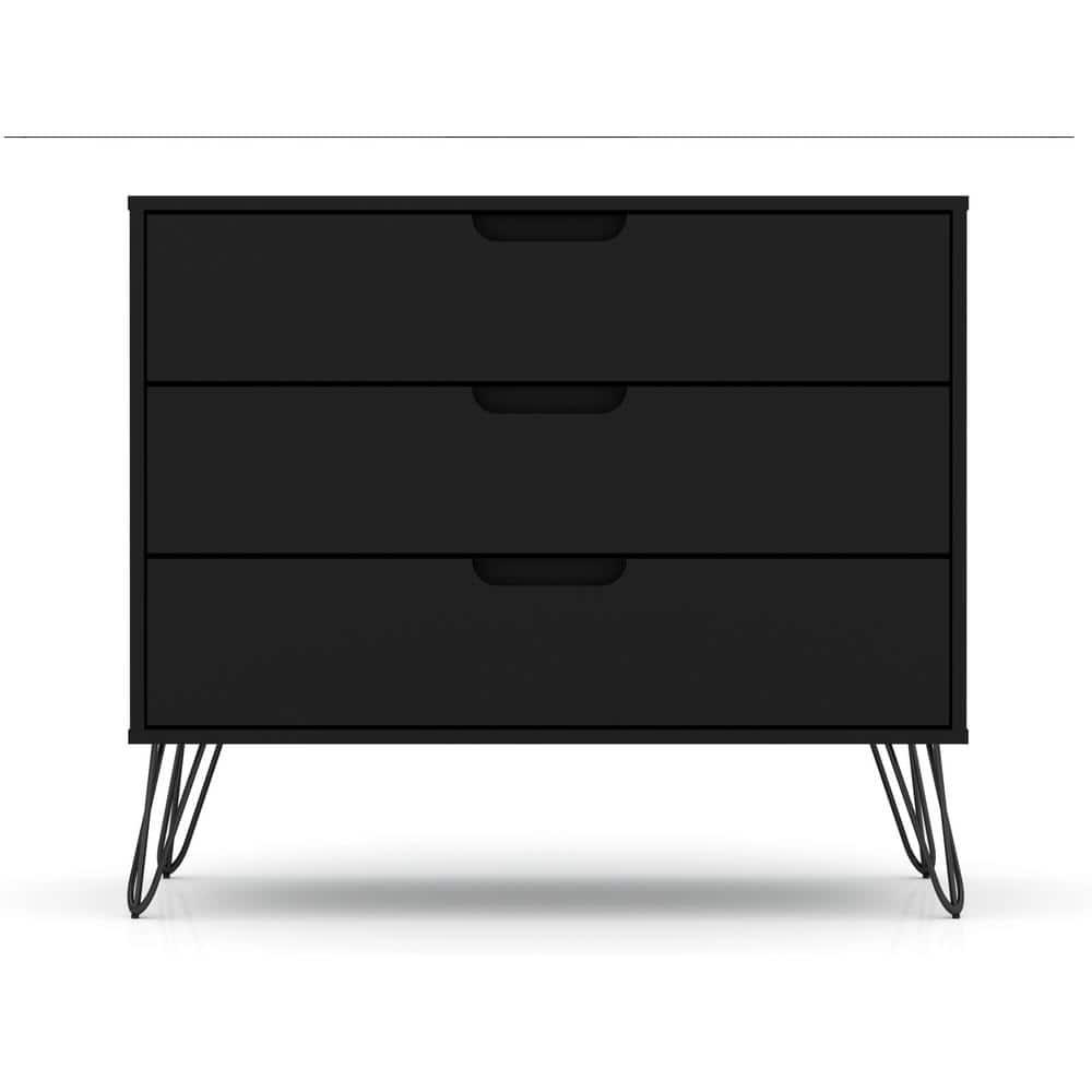 Rockefeller Dresser Black - Manhattan Comfort: MDF Composite Frame, 3-Drawer Storage for Bedroom