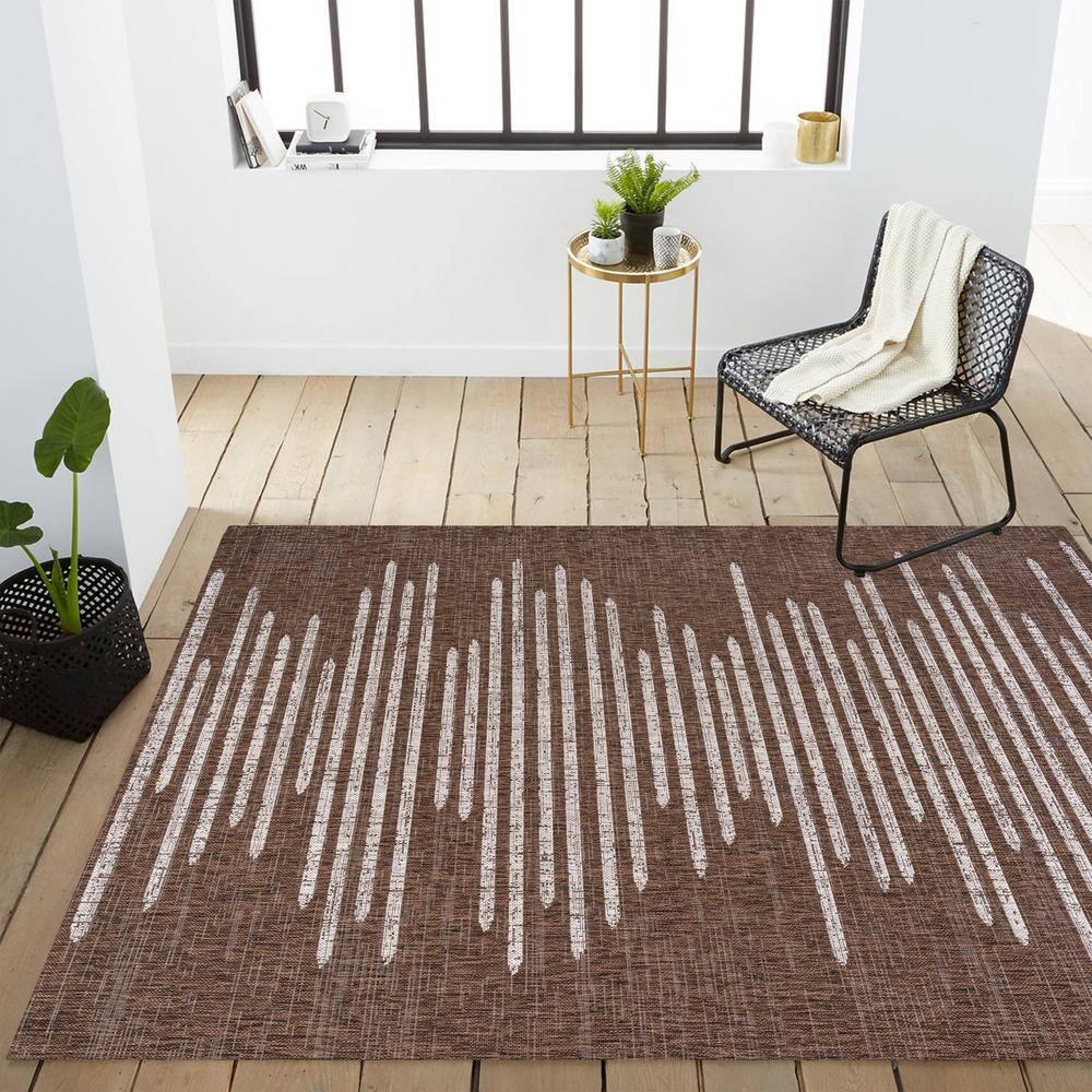 8'x10' Zolak Berber Stripe Geometric Indoor/Outdoor Area Rug, Brown/Beige - JONATHAN Y