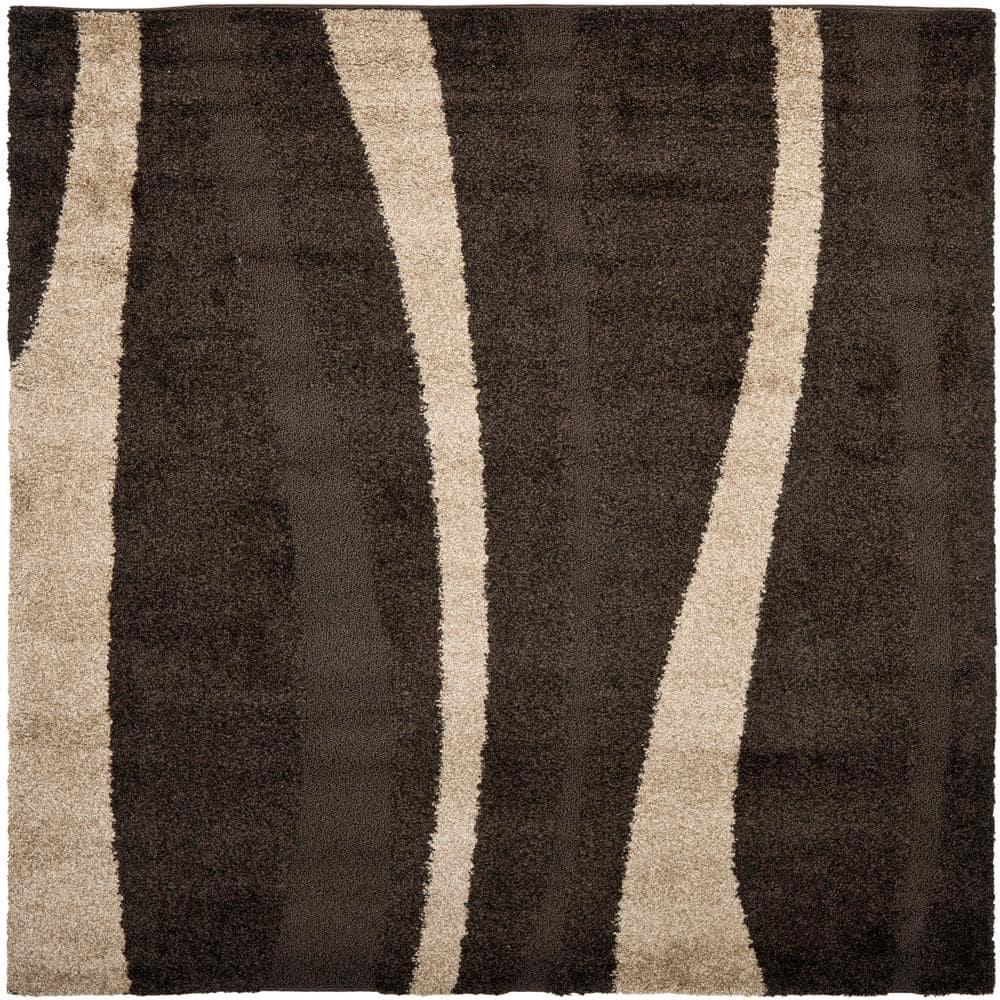 Florida Shag SG451 Power Loomed Indoor Area Rug - Dark Brown/Beige - 5'x5' Square - Safavieh